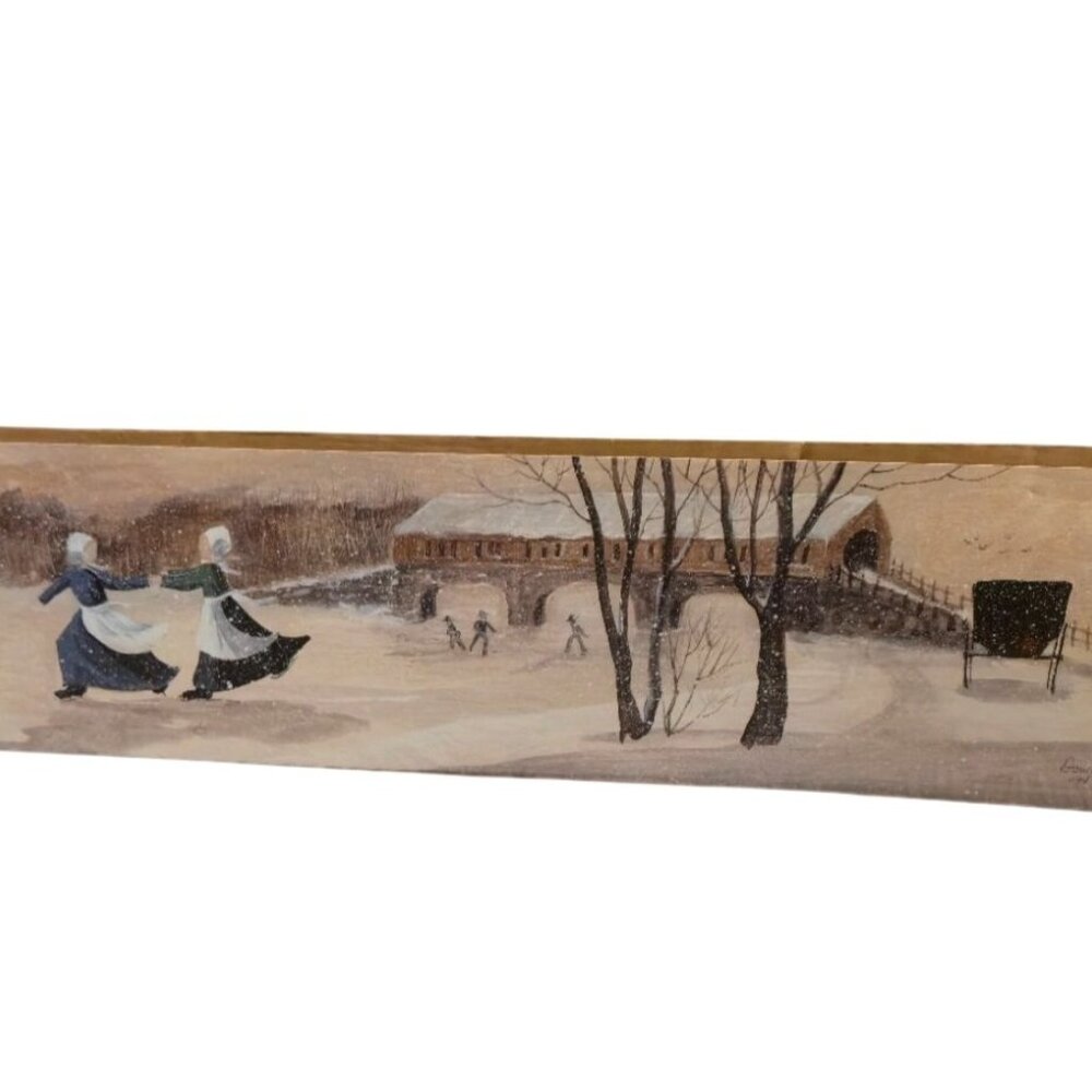 Original Amish Winter Scene Art By Miller 94 Signed Print folk art watercolor